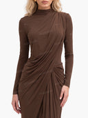 Asymmetric Design Pleated Long Sleeve Maxi Dress