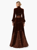 Velvet Lace Panel Turtleneck Maxi Dress