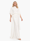 Minimalist Cape Top & Ruched Maxi Skirt Set
