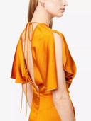 Elegant Flutter Sleeve Satin Maxi Dress