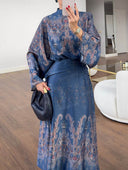 Paisley Print Mock Neck Batwing Sleeve Midi Dress
