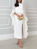 Elegant Ruffle Cape Sleeve Slit Maxi Dress