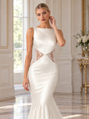 Elegant Satin Mermaid Lace Panel Evening Gown