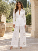 Elegant Eyelet Embroidered Wide-Leg Jumpsuit