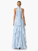 Elegant Backless Ruched Tiered Ruffle Maxi Dress