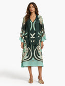 Elegant Geometric Print Chiffon Shawl Midi Dress