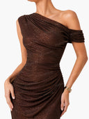 Elegant Shimmer Mesh One-Shoulder Mermaid Maxi Dress