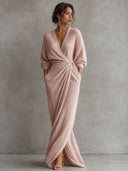 Minimalist V-Neck Knitted Maxi Dress