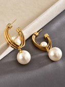Pearl Drop Sculptural Gold Hoop Earrings