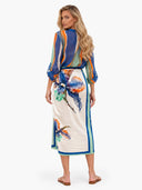 Striped Print Button-Up Shirt & Wrap Midi Skirt Set