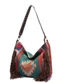 Retro Bohemian Woven Fringe Linen Shoulder Tote Bag