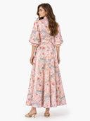 Exquisite Pastel Print Tie-Front Shirt Maxi Dress