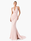 Elegant Halter Neck Ruched Mermaid Maxi Dress
