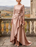 Elegant Satin Bow Detail Party Maxi Dress