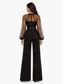 Elegant Sheer-Trim Shawl Strapless Jumpsuit