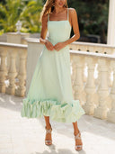 Elegant Spaghetti Strap Bubble Hem Midi Dress