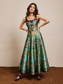 Retro Paisley Print Square-Neck Flared Maxi Dress