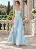 Elegant Square-neck Pleated Maxi Dress