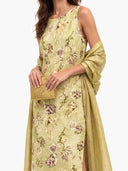 Elegant Botanical Print Sleeveless Midi Dress Two-Piece Set
