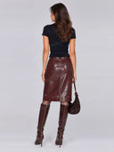 Fitted Knit Top & Croc Embossed Midi Skirt Two Piece Set
