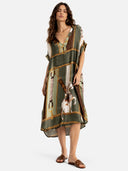 Retro Equestrian Print Shirt Midi Dress