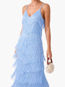 Elegant V-Neck Tiered Fringe Maxi Dress