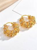 Crystal Textured Gold Hoop Earrings
