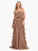 Elegant Strapless Pleated Ruffled Chiffon Maxi Dress