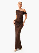 Elegant Shimmer Mesh One-Shoulder Mermaid Maxi Dress