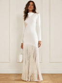 Elegant White Fringe Maxi Dress