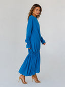 Adjustable Ruched Long Sleeve Maxi Dress