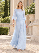 Elegant High Neck Balloon Sleeve Maxi Dress