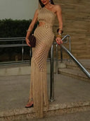 Sexy Crochet Cutout Fringe Maxi Dress