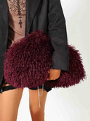 Stylish Long Curly Plush Oversized Clutch Bag