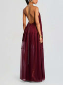 Elegant V-neck Chiffon Flowy Maxi Dress