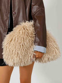 Stylish Long Curly Plush Oversized Clutch Bag