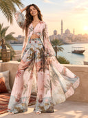 Retro Tropical Ship Print Sheer Chiffon Blouse