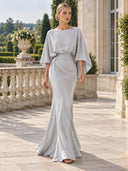 Boat Neck Backless Pleated Maxi Dress