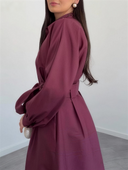 Elegant Satin Shirt Collar Tie-Waist Maxi Dress