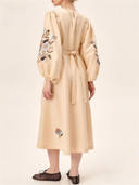 Botanical Embroidered Puff Sleeve Midi Dress