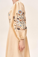 Botanical Embroidered Puff Sleeve Midi Dress