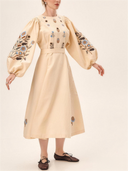 Botanical Embroidered Puff Sleeve Midi Dress