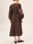 Botanical Embroidered Puff Sleeve Midi Dress