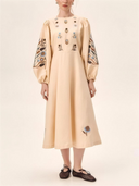 Botanical Embroidered Puff Sleeve Midi Dress