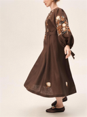 Botanical Embroidered Puff Sleeve Midi Dress