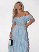 Elegant Off-Shoulder Ruffle Chiffon Maxi Dress