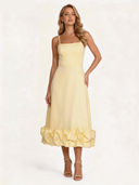 Elegant Spaghetti Strap Bubble Hem Midi Dress