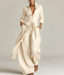 Minimalist Shirt And Lace-Up Wide-Leg Pants Set
